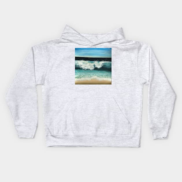 Crashing wave on beach Kids Hoodie by designInk